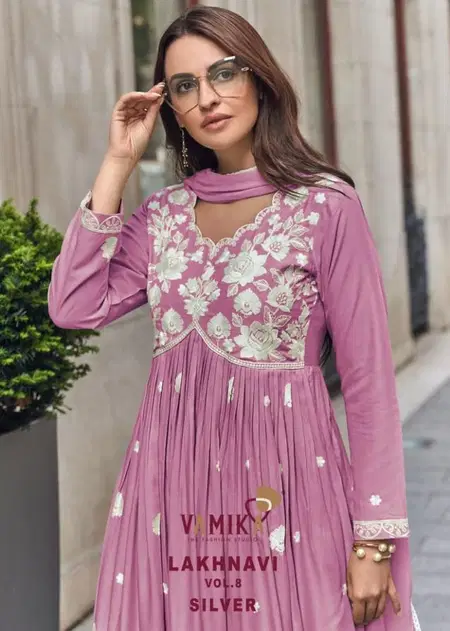 Lakhnavi Vol 8 Silver By Vamika Rayon Kurti With Bottom Dupatta Suppliers In India